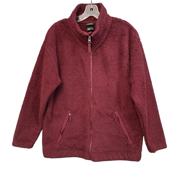 🧣 The North Face Sherpa Fleece Jacket XL | Maroon Wine | Zip Pockets - Picture 1 of 7